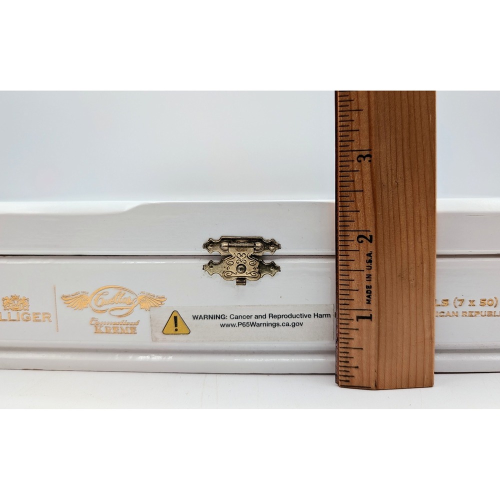 Villiger Cuellar Connecticut Kreme White Wooden Empty Cigar Box Churchill 7x50 - Picture 11 of 13